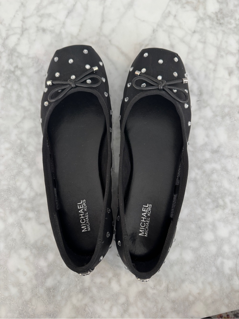 Michael Kors Black Collette Embellished Mesh Ballet Flat